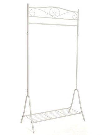 SONGMICS Wysokość 173 cm metal antyczny wieszak na ubrania wieszak na ubrania wieszak na ubrania stojak na garderobę z półką na buty, kremowo-biały HSR01W
