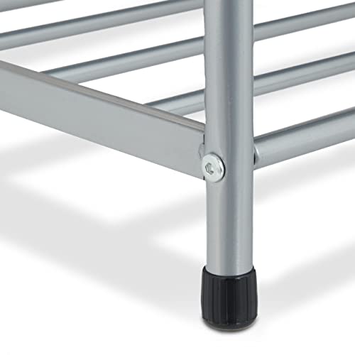 Relaxdays Garderoba z półką na buty i ławką do siedzenia, metalowa, stojąca, garderoba do przedpokoju z 4 haczykami, wys. x szer. x gł.: 173 x 64 x 30 cm, szara - obrazek 4