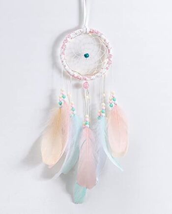 Łapacz snów w stylu boho, mały, różowy, łapacz snów, ręcznie wykonane pióra, łapacz snów, do samochodu, wiszący łapacz snów, drzewo życia, dla dziewcząt, główna dekoracja