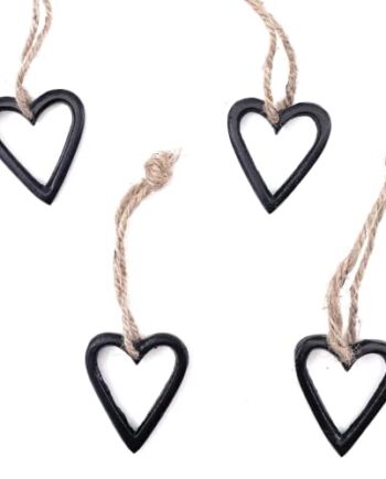 4 x metalowa zawieszka serce 4,5 x 5 cm, otwarte metalowe serca do zawieszenia mini dekoracja upominek dekoracja pomieszczenia w kolorze matowej czerni