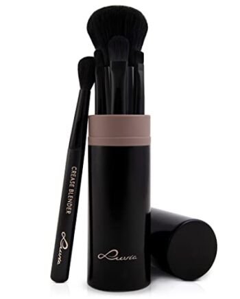 akijażu Luvia, zestaw podróżny Macchiato, 5 pędzli kosmetycznych wraz z pojemnikiem na pędzle do makijażu, wegańskie (Czarny/Espresso)