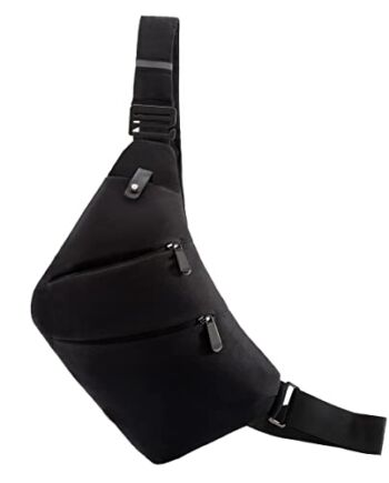 LOCAL LION Torba na klatkę piersiową, antykradzieżowa, Sling Bag Crossbody, torba na ramię, dla mężczyzn i kobiet, z wielu kieszeni, mała, ze skóry PU/płótna, czarna