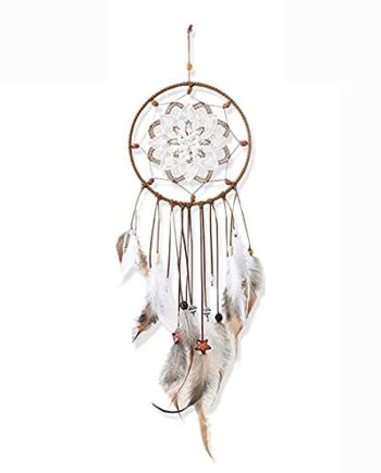 VALAM Biały łapacz snów makrama, ręcznie wykonany, dekoracja boho, mały łapacz snów, prezent w stylu vintage, ręcznie tkana dekoracja pokoju, 55 x 15 cm