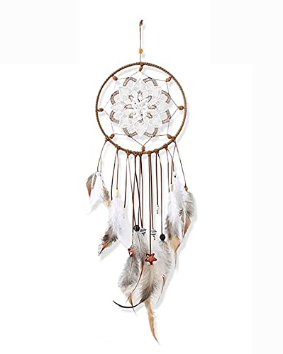 VALAM Biały łapacz snów makrama, ręcznie wykonany, dekoracja boho, mały łapacz snów, prezent w stylu vintage, ręcznie tkana dekoracja pokoju, 55 x 15 cm