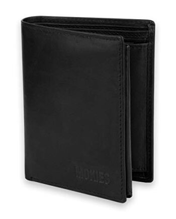 MOKIES Męski portfel z prawdziwej skóry - 100% skóra bydlęca - RFID i NFC - pionowy portfel dla mężczyzn