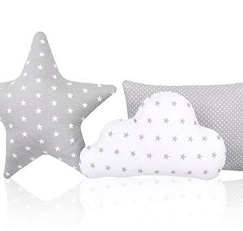 Amilian 3 x poduszka, zestaw: gwiazda chmurka poduszka ozdobna, do pokoju dziecięcego, dekoracja w gwiazdki, niemowlęta poduszka dekoracyjna z wypełnieniem do sypialni na sofę, do pokoju niemowlęcego, łóżeczko dla dziewczynki chłopca (SET3)