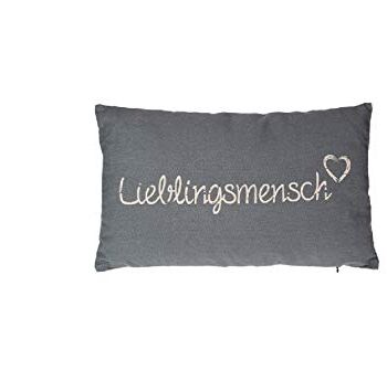 Bavaria Home Style Collection - Poduszka ozdobna - dekoracyjna - poduszka - napis "Lieblingsmensch" - kolor kremowy beżowy i szary - nadaje się do prania - pomysł na prezent (szary - antracytowy)