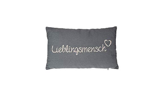 Bavaria Home Style Collection - Poduszka ozdobna - dekoracyjna - poduszka - napis "Lieblingsmensch" - kolor kremowy beżowy i szary - nadaje się do prania - pomysł na prezent (szary - antracytowy)