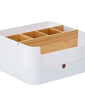 CENZEN Wysokiej jakości organizer na kosmetyki, wysokiej jakości wielofunkcyjne pudełko bambusowe z 6 przegródkami i 1 szufladą, antypoślizgowe pudełko do przechowywania
