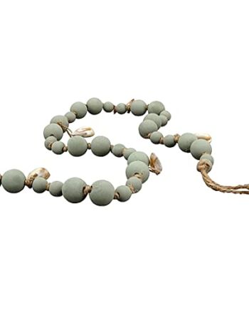MACOSA EX244086 zawieszka dekoracyjna łańcuszek z muszelkami zielony 95 cm drewniana girlanda z pereł z zawieszką w kształcie muszli, dekoracja wisząca, dekoracja letnia, dekoracja do zawieszenia, morska