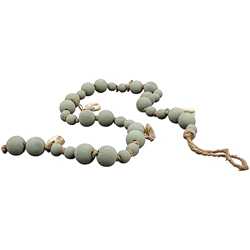 MACOSA EX244086 zawieszka dekoracyjna łańcuszek z muszelkami zielony 95 cm drewniana girlanda z pereł z zawieszką w kształcie muszli, dekoracja wisząca, dekoracja letnia, dekoracja do zawieszenia, morska