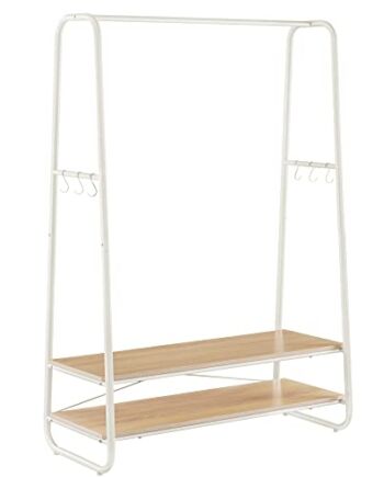VASAGLE wieszak na płaszcze, stojak na płaszcze, szafa, 2 półki, 6 haczyków w kształcie litery S, rama stalowa, do sypialni, przedpokoju, strefy wejściowej, kolor dąb kremowy biały RGR112W09