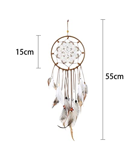 VALAM Biały łapacz snów makrama, ręcznie wykonany, dekoracja boho, mały łapacz snów, prezent w stylu vintage, ręcznie tkana dekoracja pokoju, 55 x 15 cm - obrazek 7