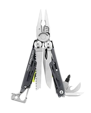 Leatherman Signal, Survival Tool z 19 narzędziami, z blokującym, żelaznym prętem do oświetlenia ognia, młotka i gwizdka, szary i nylon