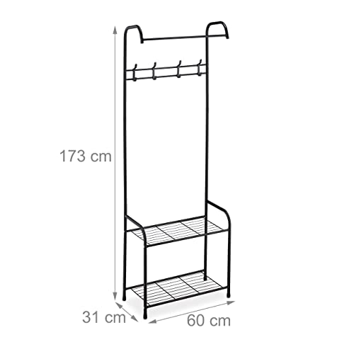 Relaxdays Garderoba z półką na buty, 4 pary butów, 4 haczyki, 1 drążek na ubrania, garderoba do korytarza wys. x szer. 173 x 60 x 31 cm, czarna - obrazek 6