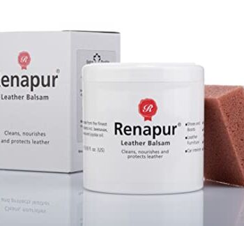 Renapur Balsam do skóry, naturalny balsam, odżywka i regenerator (500 ml pudełko + gąbka aplikatora) - ochraniacz na skórzane sofy, meble, buty, torby, fotele samochodowe, rymarstwo i pinezki (oryginalny)