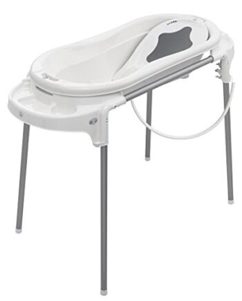 Rotho Babydesign Zestaw kąpielowy z dużą wanienką i stojakiem, Idealny dla 2 dzieci, 0-12 miesięcy, Biały, Top Xtra, 21041000101