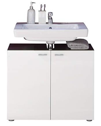 Furnline szafka łazienkowa pod umywalką tetis biały wysoki połysk grafit, drewno,