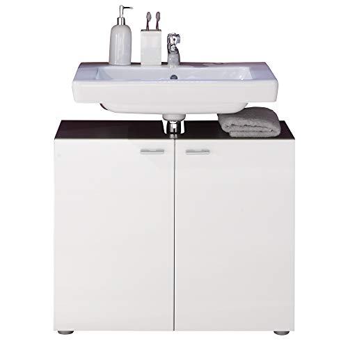 Furnline szafka łazienkowa pod umywalką tetis biały wysoki połysk grafit, drewno,