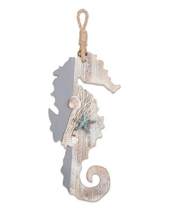 Smallterm Konik morski z drewna z gwiazdami morskimi i muszlami do dekoracji morskiej, dekoracja ścienna, ozdoba na plażę, temat, główna dekoracja