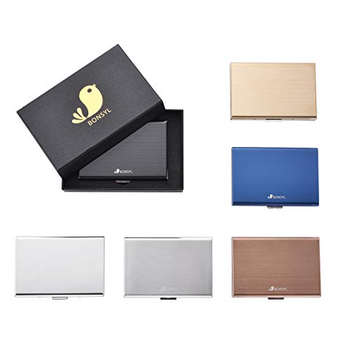 BONSYL ® Wysokiej Jakości Metalowy Portfel Etui na Karty Kredytowe dla Kobiety i Mężczyźni, z Ochroną RFID Przed Kradzieżą Danych, z Miejscem na 6 Kart, Szczupły Portfel, mini Portfela. - obrazek 2