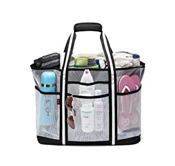 Acmebon Trwała duża siatkowa torba plażowa dla kobiet, torba na zakupy, torba na siłownię z 9 kieszeniami