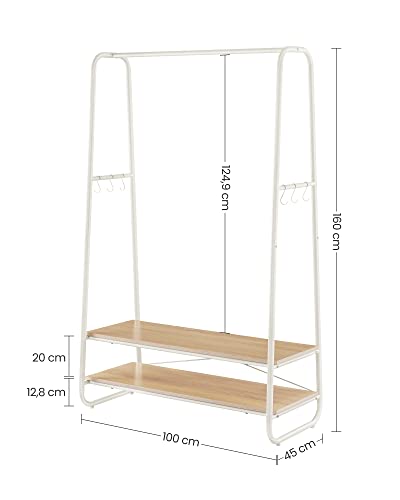 VASAGLE wieszak na płaszcze, stojak na płaszcze, szafa, 2 półki, 6 haczyków w kształcie litery S, rama stalowa, do sypialni, przedpokoju, strefy wejściowej, kolor dąb kremowy biały RGR112W09 - obrazek 5