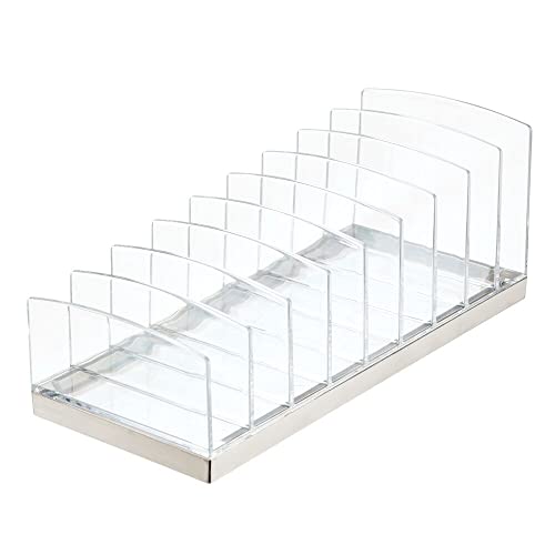 mDesign Stylowy stojak na palety cieni – Organizer na kosmetyki do makijażu z 9 przegródkami – Plastikowy stojak na kosmetyki – Przeźroczysty/chrom - obrazek 2