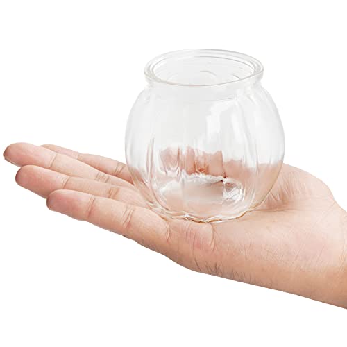 BELLE VOUS Zestaw przezroczystych szklanych świeczników na świeczki typu tealight z białą tasiemką (opakowanie 12 szt.) – szklane wazony do dekoracji stołu w stylu vintage, na wesela, imprezy, do dekoracji domu, jako dekoracja stołu i prezent - obrazek 6