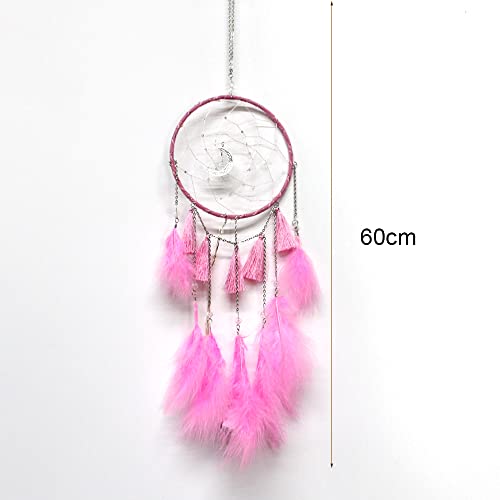 PLCatis Łapacz snów z oświetleniem LED (bez baterii), różowy, łapacz snów, 60 cm, z piórami, piękny łapacz snów, do pokoju dziecięcego, sypialni, przedszkola, dekoracja - obrazek 7