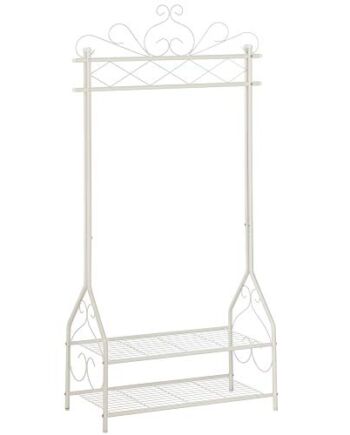 SONGMICS Wieszak na ubrania w stylu vintage wieszak garderobiany z drążkiem na ubrania i 2 półkami z metalu 92 x 173 x 41 cm (szer. x wys. x gł.), kremowo-biały, HSR07W