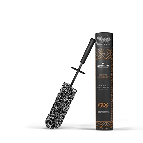 HERRENFAHRT Giętka szczotka do felg, elastyczna głowica szczotki do dokładnego czyszczenia bez zarysowań i dociera nawet do trudno dostępnych miejsc w gnieździe felgi, szczotka do felg samochodowych z mikrofibry