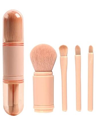 Zestaw pędzli do makijażu, przenośny, teleskopowy pędzel do makijażu 4 w 1, pudełko do czyszczenia pędzli do makijażu, 4 szt. mini pędzle do makijażu do podkładu, twarzy, oczu, do podróży, gąbka do usuwania kolorów