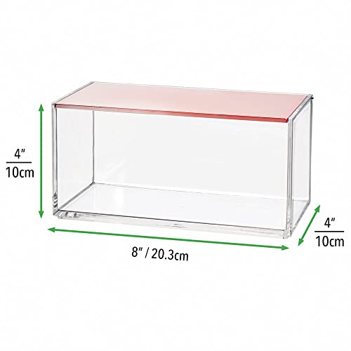 mDesign Organizer na kosmetyki do makijażu lub biżuterię – Plastikowe pudełko na kosmetyki z zamykaną pokrywką – Elegancki pojemnik do przechowywania – Przezroczysty/różowe złoto - obrazek 3