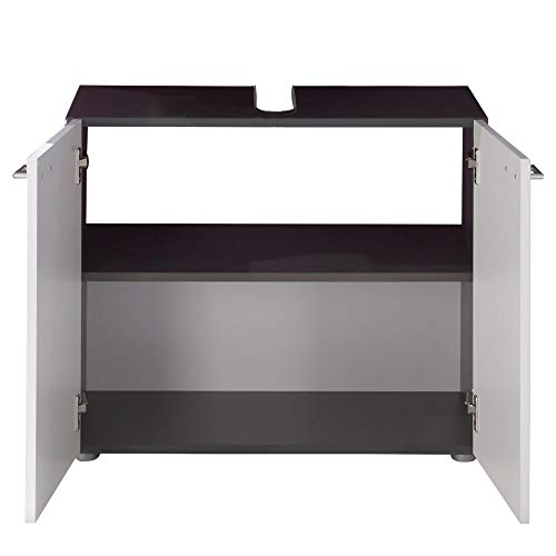 Furnline szafka łazienkowa pod umywalką tetis biały wysoki połysk grafit, drewno, - obrazek 3