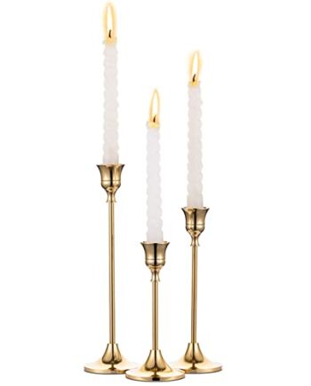 NUPTIO mosiężny złoty metalowy stożkowy świecznik, uchwyty na świeczni