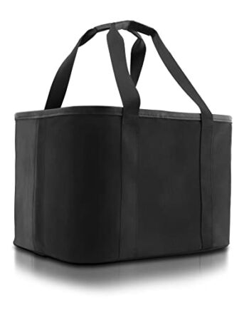 Selinchen® - Kosz na zakupy premium | Wysokiej jakości torba na zakupy składana i z uchwytem ze skóry PU | Idealny jako elegancki kosz piknikowy, torba na zakupy lub carrybag | 30 litrów (czarny)