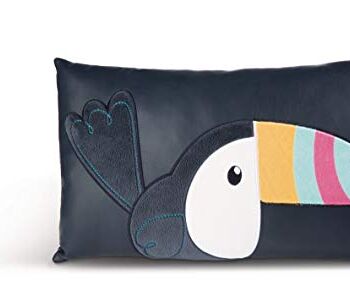 Nici 45169 poduszka Tukan prostokątna 43x25cm sztuczna skóra z aplikacjami pluszowymi, niebieska/kolorowa