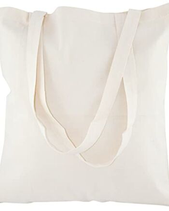 AllBags 5 szt. torba bawełniana, 380 x 420 mm (szer. x wys.), z długimi uchwytami o długości 70 cm, torba na zakupy, torba na co dzień, do pracy dla kobiet, wytrzymała torba z tkaniny do przedszkola, worek jutowy, kolor jasno - beżowy