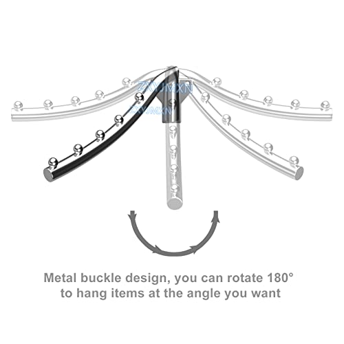 Wieszak na ubrania do montażu na ścianie, składany, wieszak na ubrania, 7 haczyków, obracany o 180°, stal nierdzewna, metalowy, do pralni, wieszak na ubrania, oszczędzający miejsce, składany haczyk, do użytku wewnątrz i na zewnątrz - obrazek 5