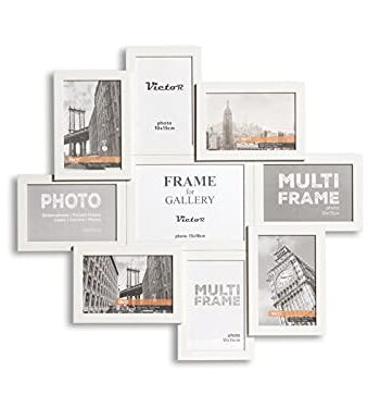 VictoR Ramka na zdjęcia kolaż w kolorze białym z drewna z 9 obrazami (8 x 10 x 15 cm; 1 x 13 x 18 cm) (biała)