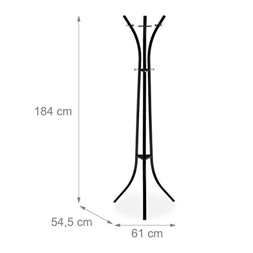 Relaxdays Metalowy wieszak na ubrania, wolnostojący stojak na kurtki, 9 haczyków, garderoba stojąca, 184 x 61 x 54,5 cm, czarny - obrazek 5
