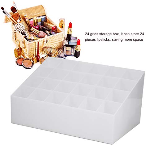 24 siatki Stojak na szminki Stojak na kosmetyki Organizer na kosmetyki Pudełko na kosmetyki Stojak na szminki Pudełko do przechowywania na biurko 14,5 * 9,3 * 7 cm / 5,7 * 3,7 * 2,8 cala (biały) - obrazek 5