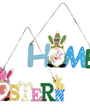 COLEESON 2 sztuki drewnianych zajączków, kolorowe zawieszki wielkanocne, zajączek wielkanocny, dekoracja wielkanocna, prezent do domu, na Wielkanoc, imprezę, drzwi, okno, dekoracja