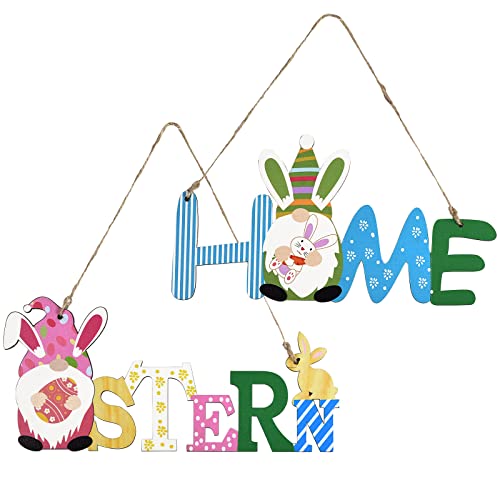 COLEESON 2 sztuki drewnianych zajączków, kolorowe zawieszki wielkanocne, zajączek wielkanocny, dekoracja wielkanocna, prezent do domu, na Wielkanoc, imprezę, drzwi, okno, dekoracja