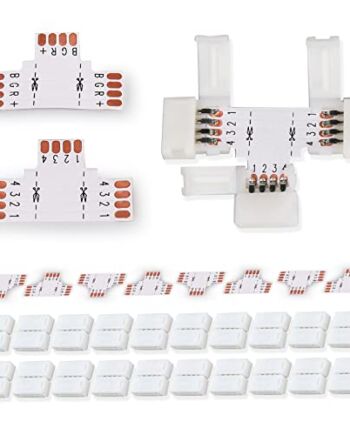 20 sztuk łączników RGB LED Strip, Led Strip łącznik 4-biegunowy, taśma LED łącznik do 10 mm taśmy LED RGB (20 szt. klipsów plus 8 szt. w kształcie litery T)