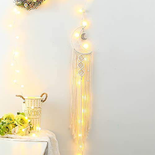 Makrama, łapacz snów dla dzieci, łapacz snów, w stylu boho, do sypialni, na balkon, do salonu, pokoju dziecięcego, dekoracja (beżowo-biały) - obrazek 3