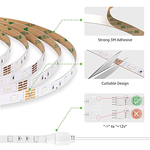 LE Taśma LED, 5 m RGB, taśma LED samoprzylepna, łańcuch świetlny LED z zasilaczem, ściemniana taśma świetlna LED IP20, jasna listwa LED z pilotem zdalnego sterowania, do domu, na imprezę, do kuchni - obrazek 2