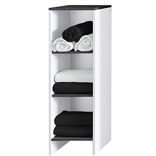 trendteam smart living California szafka łazienkowa, 32 x 103 x 28 cm, kolor biały, wykończenie w kolorze dymnego srebra, z dużą ilością miejsca do przechowywania - obrazek 5