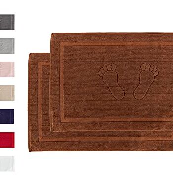 Komfortec Dywanik łazienkowy 2-częściowy, dywanik prysznicowy z frotte, mata prysznicowa nadaje się do prania, 800 g/m² i 100% bawełna, chłonny i szybkoschnący, 50 x 80 cm, czekoladowy brąz